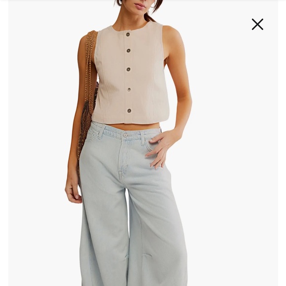 Free People Blake Sand Dollar Sleeveless Button-Down Top Size S NWT - Picture 5 of 11